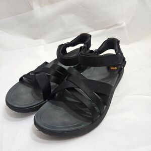 Teva Sanborn Sandals Black Strappy Gorpcore Wet Dry Ankle Adjustable Strappy W8